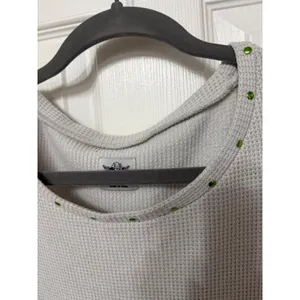Boys Lie‎ Ombre Waffle Knit Thermal Top Grey Green Rhinestone Oversized OSO thumbnail 4