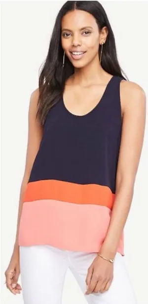 Ann Taylor Color Block Blue Pink Tank Size Small thumbnail 1