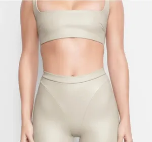 SKIMS Faux Leather Collection Size Small Neutral Beige Stone Top Bra thumbnail 1