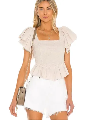 Free People Dreaming Peplum Top In Oatmeal thumbnail 1