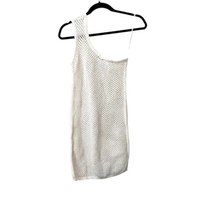 LUSANA Open Knit‎ One Shouldered Mini Dress White NWT Sz 4 thumbnail 3