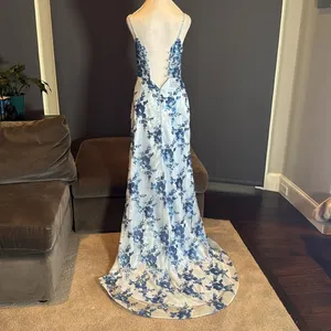 Women’s Blue Mermaid Fit Dress Sparkly Sequins LaceUp Back Leg Slit Size 4 *READ thumbnail 4