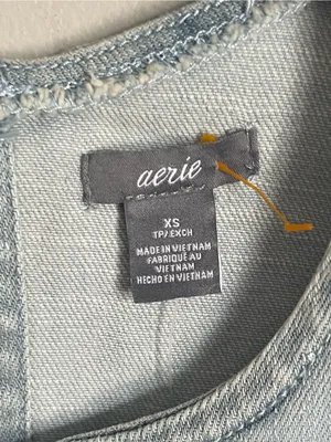 AERIE | Light Wash Denim Tank with Frayed Hem Sz XS thumbnail 6