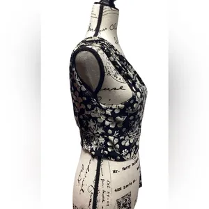 Free People Carmen One Shoulder Tie Waist Tropical Black And Ivory Floral Medium thumbnail 6