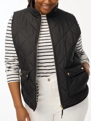 J. Crew Factory Quilted Black Zip Up Puffer Vest with Snap Pockets Size Large thumbnail 1