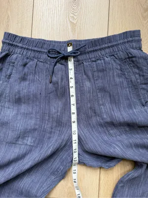 Athleta Cabo Linen Textured Wide Leg Pants Size Medium Navy Blue thumbnail 10