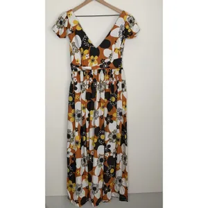 Dodo Bar Or Jenny Long Dress Brown Retro Floral Maxi Size Medium Womens thumbnail 3