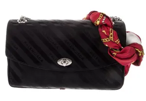Balenciaga BB Satin Jacquard Black Logo Scarf Chain Shoulder Crossbody Bag Purse thumbnail 1