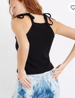 Madewell Tie Shoulder Ribbed Tank Top Spiced Olive Green Size Small thumbnail 10