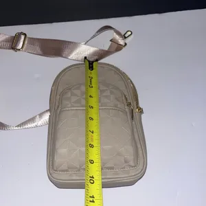 Leathered Cream Sling Crossbody Bag with Gold Accents thumbnail 9