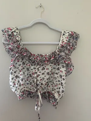 LoveShackFancy Cream Floral Blouse with Pink & Purple Blooms thumbnail 2
