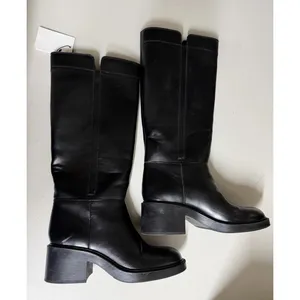 Zara $139 Faux Leather Black Boots Chunky Block Low‎ Rubber Heel Hunting Moto thumbnail 3