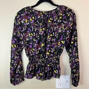 PAIGE Odalynn Floral Blouse Square Neck Smocked Waist XS thumbnail 3