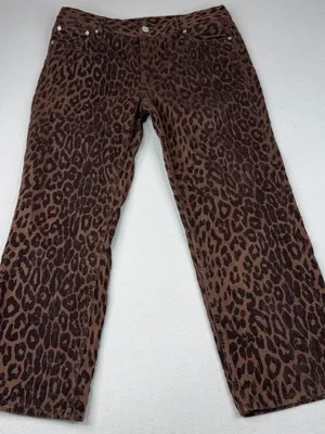 Zara Flocked Leopard Print Jeans Brown Straight Leg Animal Print Womens 8 thumbnail 1