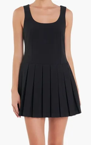 English Factory Classic Black U-Neck Pleated Sleeveless Tank Mini Dress thumbnail 1