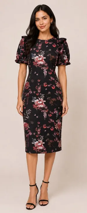 Antonio Melani NWT Tatum Dress Blackberry Ivory Floral Puff Sleeve Sheath Size 0 thumbnail 1