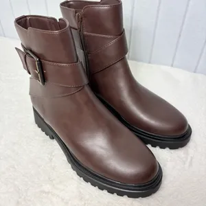 Unisa Dark Brown Casual Zip Up Ankle Boots with‎ Gold Buckle Size 8.5 thumbnail 3