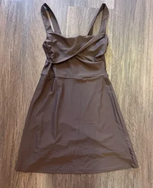 Brown mini dress with a twist detail #minidress thumbnail 1