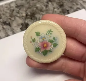 Signed Avon - Ceramic Flowers Round Brooch /Pin thumbnail 1