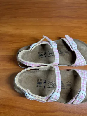Birkis‎ by Birkenstock Womens 38/7 Pink Plaid Buckle Ankle Strap Sandal Leather thumbnail 4