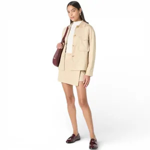 The Drop Haylan Suede Shacket Hummus‎ Button Front Pockets Size M Tan Size M thumbnail 2