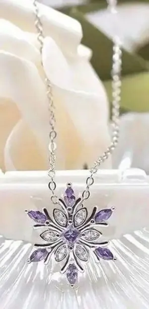 Snowflake Necklace Sterling Silver Purple Snowflake Pendant Necklace Crystals Winter Snow Flower Christmas Chain Necklace Romantic Jewelry Gifts for Women Girlfriend Birthday thumbnail 1