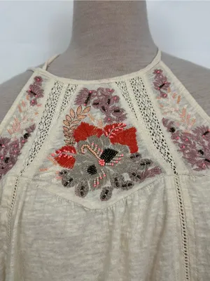 Free People Fast Times Cold Shoulder Top XS xsmall (Neutral) embroidered beaded thumbnail 3