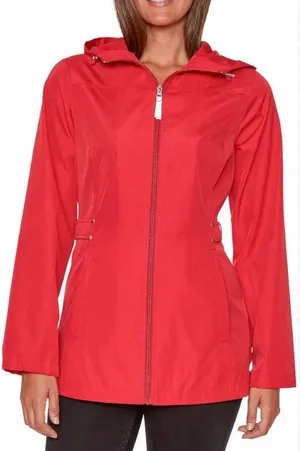Jones New York Red Hooded Zip-Front Utility Jacket thumbnail 1