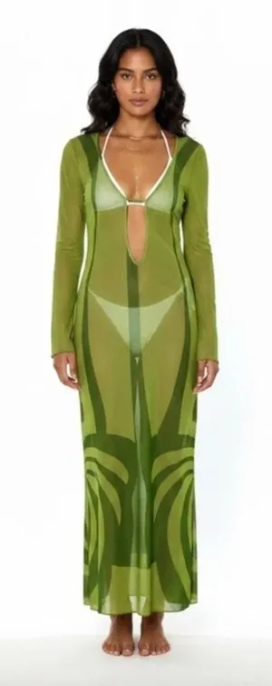 NWT Caroline Constas Sheer Maxi Swim Cover Up Dress Resort Beach Goddess Fairy M thumbnail 1