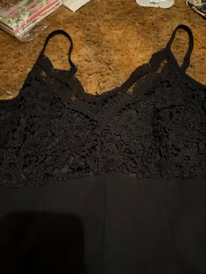 SheIn Chic mini dress with lace bodice and delicate straps. Flowy skirt with soft drape. Versatile black piece for day or night. Lightweight and feminine look. thumbnail 2