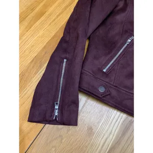 LOFT‎ Womens Burgundy Faux Suede Moto Jacket Wine Biker Coat Fall Size Medium thumbnail 2