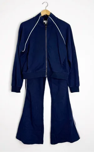 SPANX AirEssentials Sweatsuit Large Navy Full Zip Jacket Flare Pants Set thumbnail 1