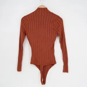 Abercrombie & Fitch Womens Ribbed Mock Neck Long Sleeve Bodysuit Rust Orange L thumbnail 5