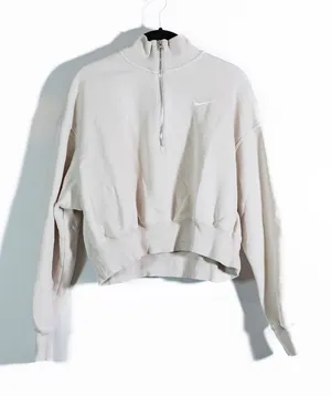 Nike Women's Cotton Fleece Lined Quarter Zip Pullover Sweater Neutral Ivory M thumbnail 1