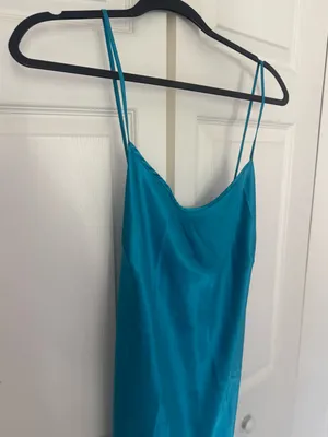 Cheibear Blue Green Teal Satin Midi Nightgown Sleep Dress Pajamas Size XL thumbnail 3