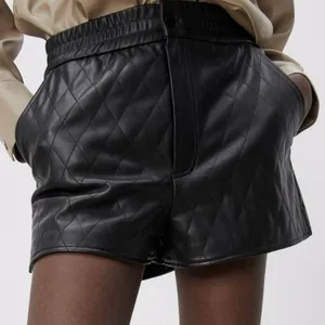 Zara Quilted Diamond Faux Leather Shorts Black Edgy High Rise Size XS thumbnail 2