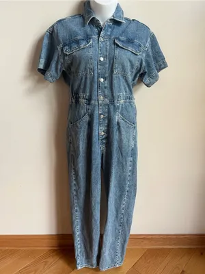 We The Free Light Blue Denim Short-Sleeve Overall Jumpsuit thumbnail 10