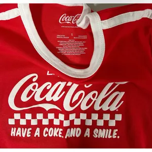 Red White Coca-Cola Graphic Ringer Tee T-Shirt Short Sleeve Top Blouse Size S ❤️✨ thumbnail 3