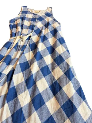 Maeve Blue White Buffalo Check Dress Asymmetrical Hem Sleeveless X-Large Women's thumbnail 6