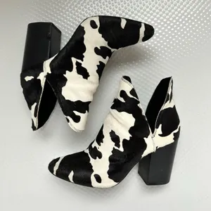 Steve Madden Cow Calf Hair Leather Ankle Boots Women 7.5 Blk White Slip On Edgy thumbnail 4