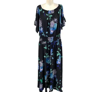 City Chic Suzu Floral Maxi Off the Shoulder Dress Black Plus Size‎ 22 thumbnail 3