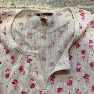 Victoria's Secret White and Pink Floral Long Sleeve Henley Long Pajama Top thumbnail 4