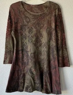 Cactus Boho Women’s Tunic Shirt Scoop Neck Top Flared Hem Flowy Long Sleeve thumbnail 1