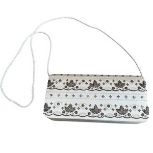 Vintage La Regale Beaded Satin Evening Bag Cream Brown Artsy‎ Fairycore Ethereal thumbnail 2