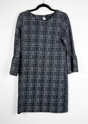 BANANA‎ Republic Tartan Bell Sleeve Dress Gray Sz 6 thumbnail 1