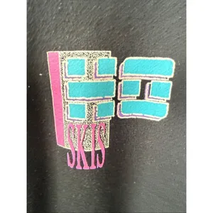 Vintage 80s 90s Ho Skis 1/4 Zip Tunic Sweatshirt Black Neon Pink Blue L thumbnail 4