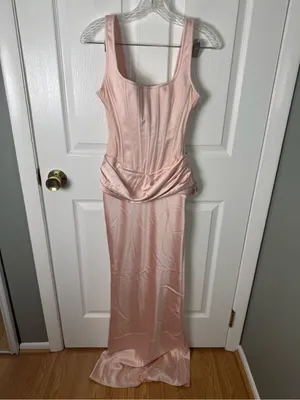 House of CB Kira Blush Pink Satin Gathered Maxi Dress XS thumbnail 2