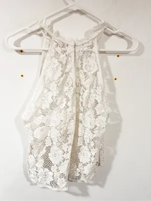Free People Ivory Lace Sheer High Neck Sleeveless Top Size Medium thumbnail 5