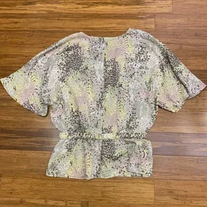 Ann‎ Taylor Blouse Womens Small Floral Tie-Waist Lightweight Short Sleeve Top thumbnail 4