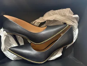 Coach black leather pointed toe pumps with gold studs along the edge, size US 6.5 thumbnail 5